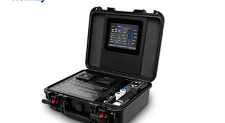 Electromagnetic shockwave therapy machine in aircraft storage case with seven interchangeable treatment heads